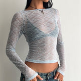 Amabon Long Sleeve Top in Lace Baby Blue