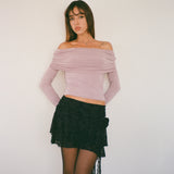 Andi Long Sleeve Bardot Top in Slinky Mauve