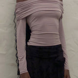 Andi Long Sleeve Bardot Top in Slinky Mauve