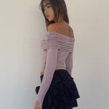 Andi Long Sleeve Bardot Top in Slinky Mauve