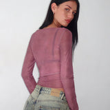 Armali Long Sleeve Top in Burgundy with Lace Bra Scan