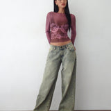 Armali Long Sleeve Top in Burgundy with Lace Bra Scan