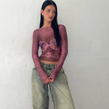 Armali Long Sleeve Top in Burgundy with Lace Bra Scan