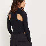 Bandi Long Sleeve High Neck Cut Out Top in Black