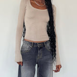 Binlo Extra Long Sleeve Top in London Fog