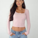 Bovita Long Sleeve Top in Rib Pink