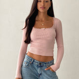 Bovita Long Sleeve Top in Rib Pink