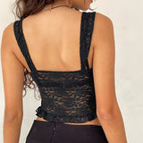 Brietta Unlined Corset Top in Rose Lace Black