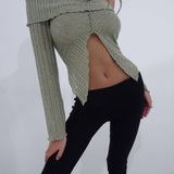 Celeste Long Sleeve Bardot Knitted Top in Sage