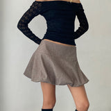 Celina Puffball Mini Skirt in Dark Brown Tailoring