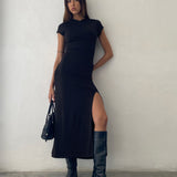 Dixie Hooded Maxi Dress in Slinky Black