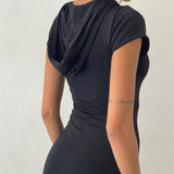 Dixie Hooded Maxi Dress in Slinky Black