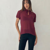 Enzo High Neck Blouse in Oxblood Chiffon