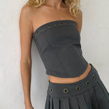 Estel Eyelet Bandeau Top in Charcoal Grey