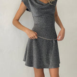 Estrella Cowl Neck Mini Dress in Black Shimmer