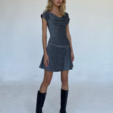 Estrella Cowl Neck Mini Dress in Black Shimmer
