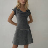 Estrella Cowl Neck Mini Dress in Black Shimmer