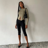 MOTEL X JACQUIE Fenrin Long Sleeve Butterfly Jersey Top in London Fog