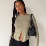 MOTEL X JACQUIE Fenrin Long Sleeve Butterfly Jersey Top in London Fog