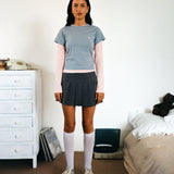 Galen Two Toned Long Sleeve Top in Light Grey Blush with 'M' Embroidery