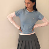 Galen Two Toned Long Sleeve Top in Light Grey Blush with 'M' Embroidery