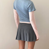 Galen Two Toned Long Sleeve Top in Light Grey Blush with 'M' Embroidery