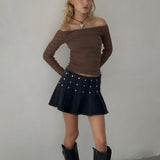 Gatlin Pleated Denim Mini Skirt in Black Wash with Studs