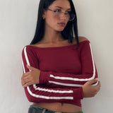 Gavya Long Sleeve Top in Red with White Piping