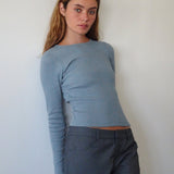 Gelbon Open Back Long Sleeve Top in Rib Powder Blue