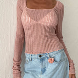 Halsey Knitted Extra Long Sleeve Top in Pink
