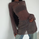 Harper Distressed Knitted Mini Dress in Maroon