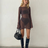 Harper Distressed Knitted Mini Dress in Maroon