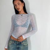 Amabon Long Sleeve Top in Lace Baby Blue