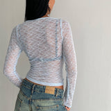 Amabon Long Sleeve Top in Lace Baby Blue