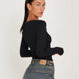 Bovita Long Sleeve Top in Rib Black