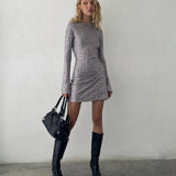 Kimberly Open Back Mini Dress in Silver Sequin