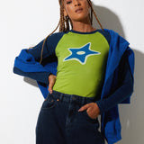 Kyati Long Sleeve Crop Top in Wasabi Navy and Green