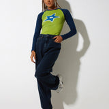 Kyati Long Sleeve Crop Top in Wasabi Navy and Green