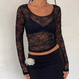Lainey Unlined Long Sleeve Top in Black Lace