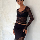 Lainey Unlined Long Sleeve Top in Black Lace