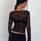 Lainey Unlined Long Sleeve Top in Black Lace