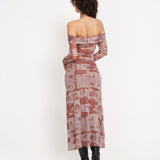 Nadhira Long Sleeve Mesh Bardot Top in Botanical Bleed Warm Grey