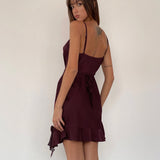 Litera Ruffle Mini Dress in Deep Plum with Rosette