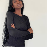 Maya Long Sleeve Top in Textured Black