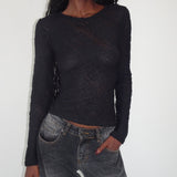 Maya Long Sleeve Top in Textured Black