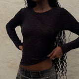 Maya Long Sleeve Top in Textured Black