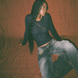 Maya Long Sleeve Top in Textured Black