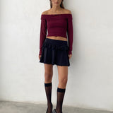 Nauri Mesh Bardot Top in Maroon