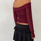 Nauri Mesh Bardot Top in Maroon