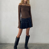 Neira Long Sleeve Bardot Top in Textured Knit Mocha